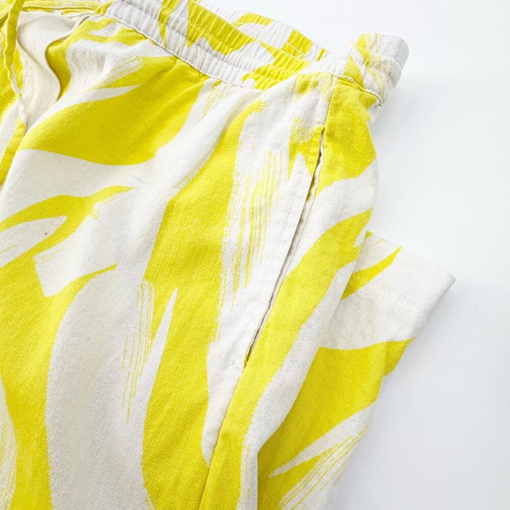 DKNY Linen Blend Wide Leg Crop Pants Yellow White Abstract Print Medium - Picture 8 of 12